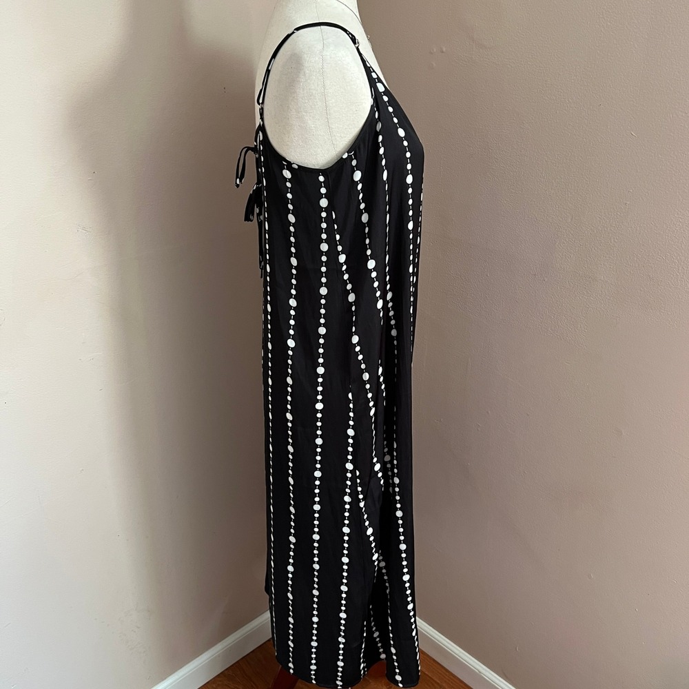 Kate Spade New York Black White Dot Stripe Sleeveless Midi Dress Size M - Picture 4 of 13